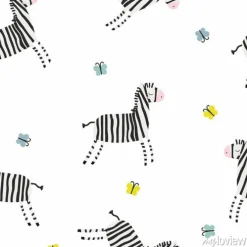 Tapeta: Ładny wzór zebra i motyle. wektorowa ręka rysująca ilustracja.
