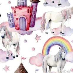 Tapeta: Akwarela baśniowy wzór z jednorożce. ręcznie malowane magiczne