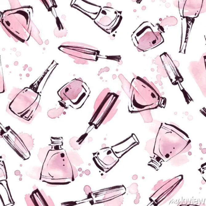 Tapeta: Akwarela bezszwowe wzór z polski paznokci. ilustracja moda