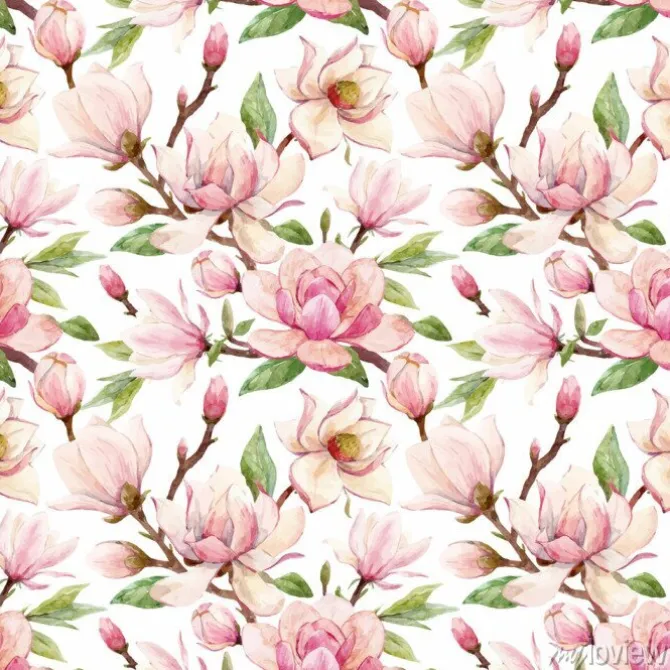 Tapeta: Akwarela magnolia kwiatowy wektor wzór