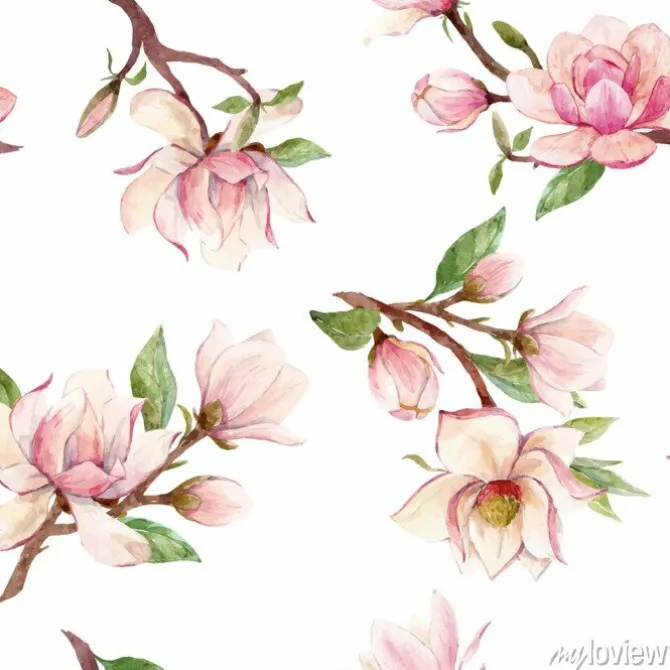 Tapeta: Akwarela magnolia kwiatowy wektor wzór