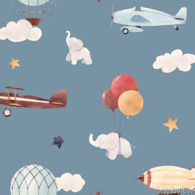 Tapeta: Akwarela samolot dziecko wzór