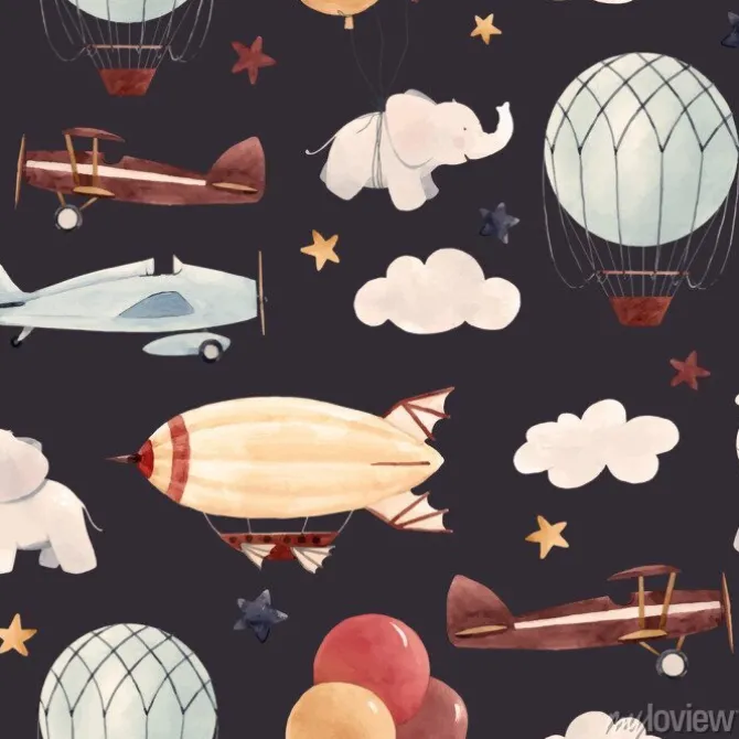 Tapeta: Akwarela samolot dziecko wzór