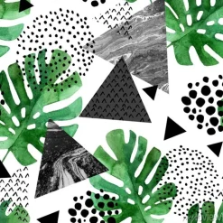 Tapeta: Akwarela tropikalnych liści i teksturowane tła trójkąty