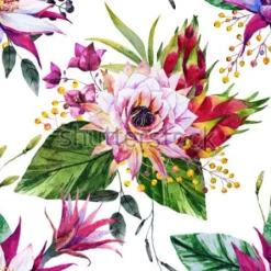 Tapeta: Akwarela tropikalny wzór, kwiat kaktusa, meksyk, owoc smoka,