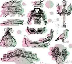 Tapeta: Akwarela zestaw szkic wenecji z kropli farby