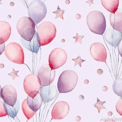 Tapeta: Akwarelowe balony na sznurkach i gwiazdki