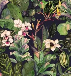 Tapeta: Akwarelowe egzotyczne kwiaty i liście