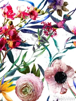 Tapeta: Akwarelowe kwiaty tropikalne