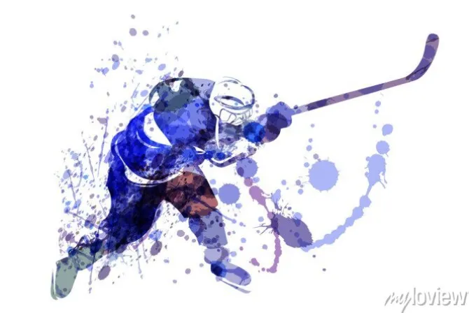 Tapeta: Akwarelowy hokeista odbijający krążek