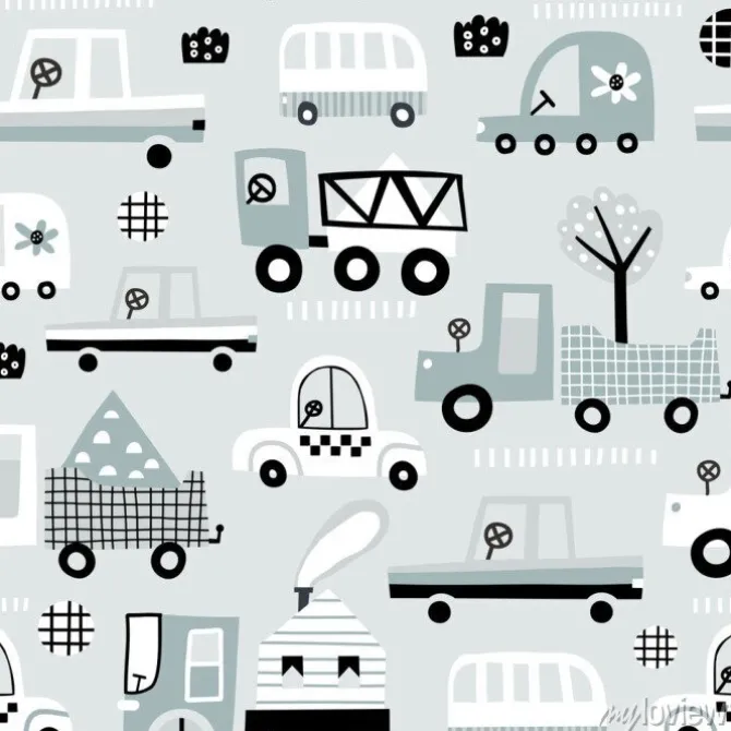 Tapeta: Auta w odcieniach szarości dla dzieci