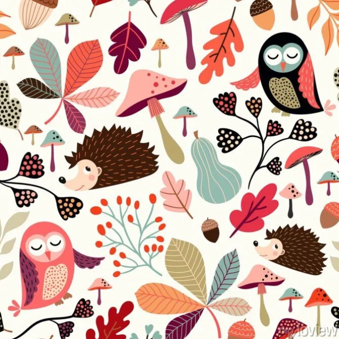 Tapeta: Autumn seamless pattern with decorative seasonal elements, cute