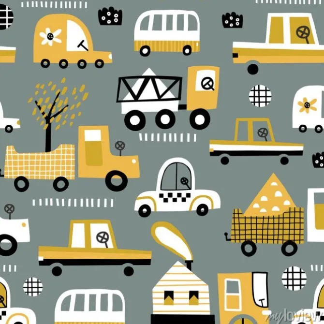 Tapeta: Baby seamless pattern with hand drawn cute car. perfect for kids
