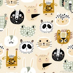 Tapeta: Baby seamless pattern with hand drawn animals. trendy scandinavian