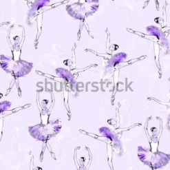 Tapeta: Baleriny fioletowe tło. wzór tancerzy baletowych, czarny i srebrny