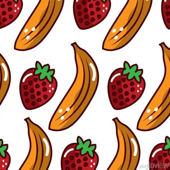 Tapeta: Banan truskawkowy owoc wzór obrazu wektor ilustracja projektu