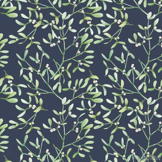 Tapeta: Beautiful seamless pattern with watercolor mistletoe plant leaves.