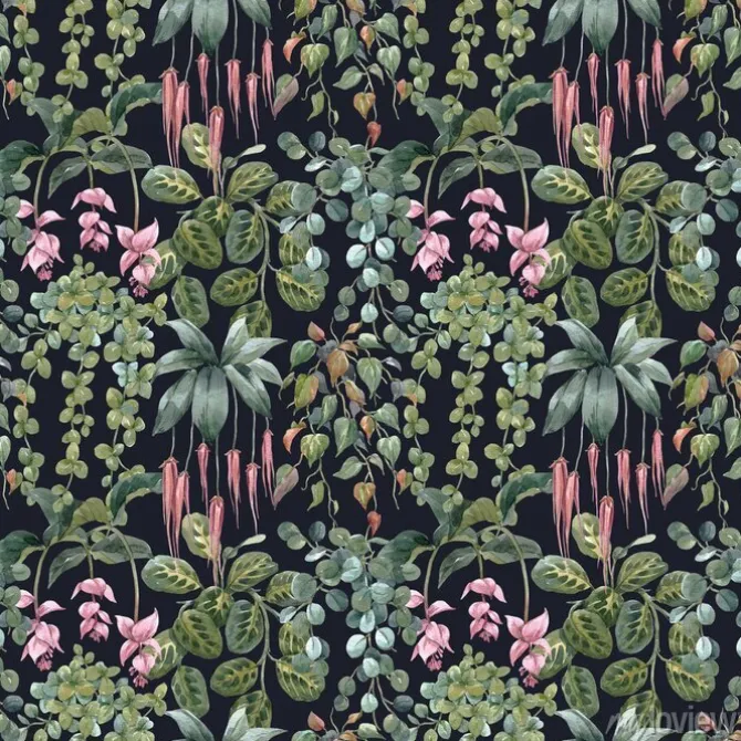 Tapeta: Beautiful seamless tropical floral pattern with hand drawn watercolor