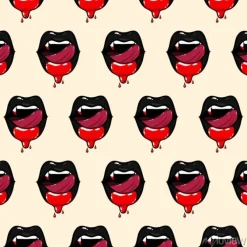 Tapeta: Bez szwu deseń wampirem kobieta otwarte usta z krwią i lizanie