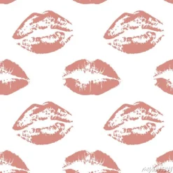 Tapeta: Bez szwu deseń z czerwonymi ustami na białym tle. ilustracji