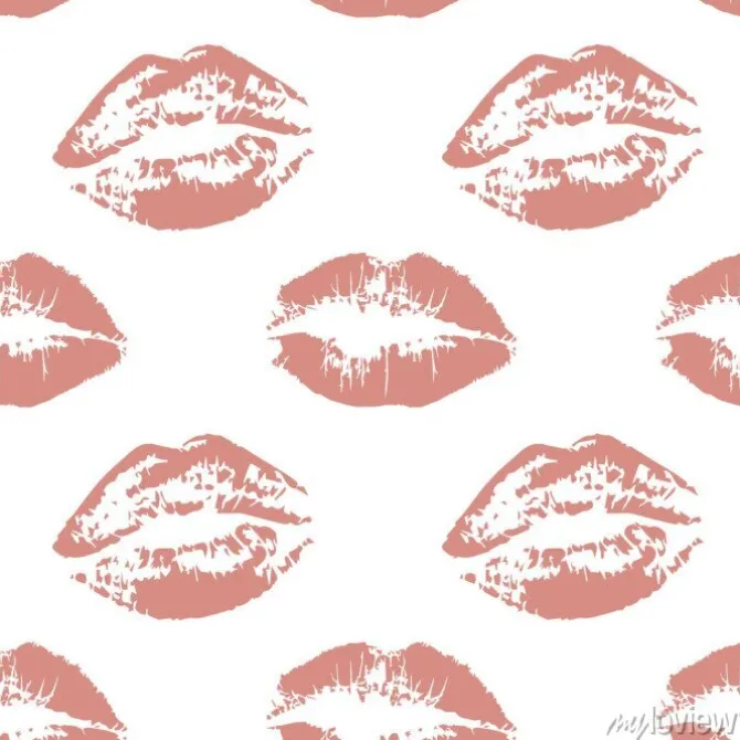 Tapeta: Bez szwu deseń z czerwonymi ustami na białym tle. ilustracji