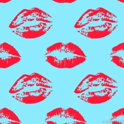 Tapeta: Bez szwu deseń z czerwonymi ustami na białym tle. ilustracji