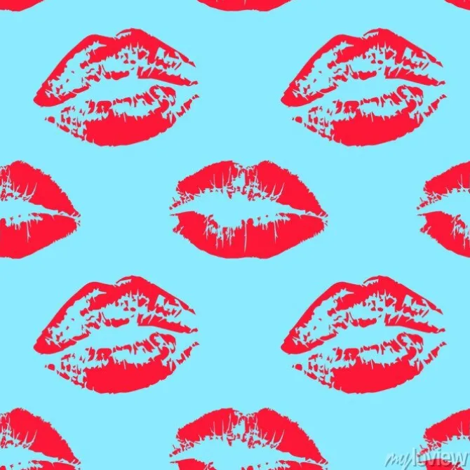 Tapeta: Bez szwu deseń z czerwonymi ustami na białym tle. ilustracji