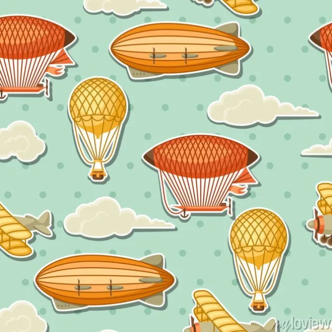 Tapeta: Bez szwu deseń z retro transportu lotniczego. vintage airship