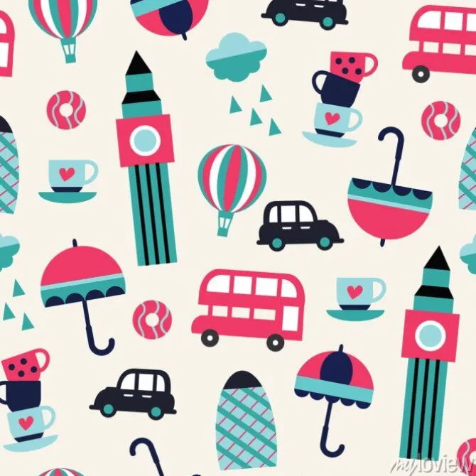 Tapeta: Bez szwu geometryczny wzór dziecinny londynu