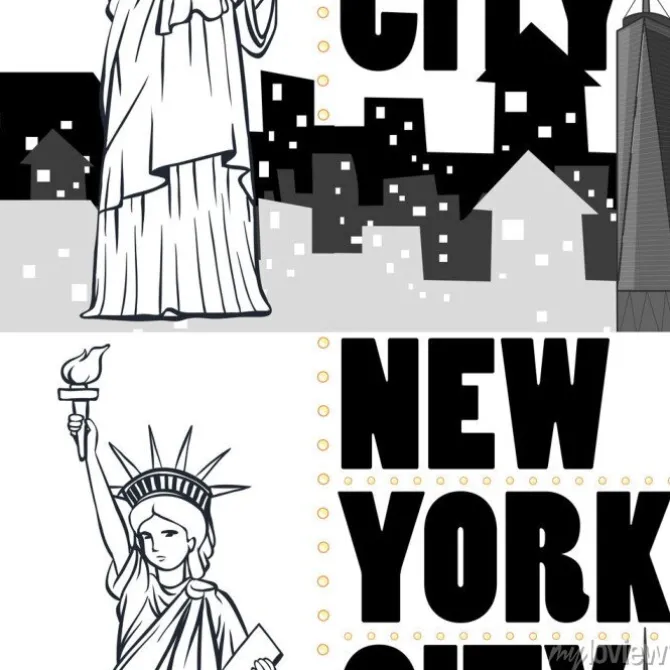 Tapeta: Bez szwu tła z budynków i posągu nowego jorku