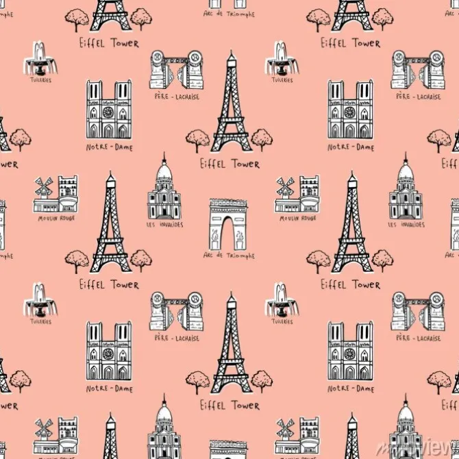 Tapeta: Bez szwu tła z symbolami paryża