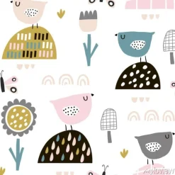 Tapeta: Bezproblemowa dziecinna wzór z bajki, ptaki, motyle. kreatywnych