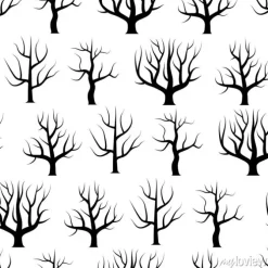 Tapeta: Bezszwowe czarno-białe drzewa zakrzywione bez liści tła. wektorowa