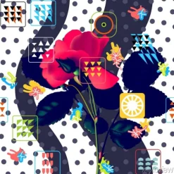 Tapeta: Bezszwowe tło wzór kwiatowy. czerwona róża nad modny geometryczny