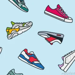 Tapeta: Bezszwowe wzór sneaker shoe minimalistyczny kolor flat line outline