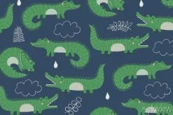 Tapeta: Bezszwowy wektoru wzór z ślicznymi krokodylami w zieleni na błękitnym