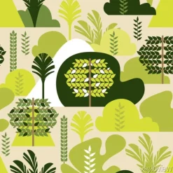 Tapeta: Bezszwowy wzór. drzewa liściaste tropikalne w stylu płaskiej.