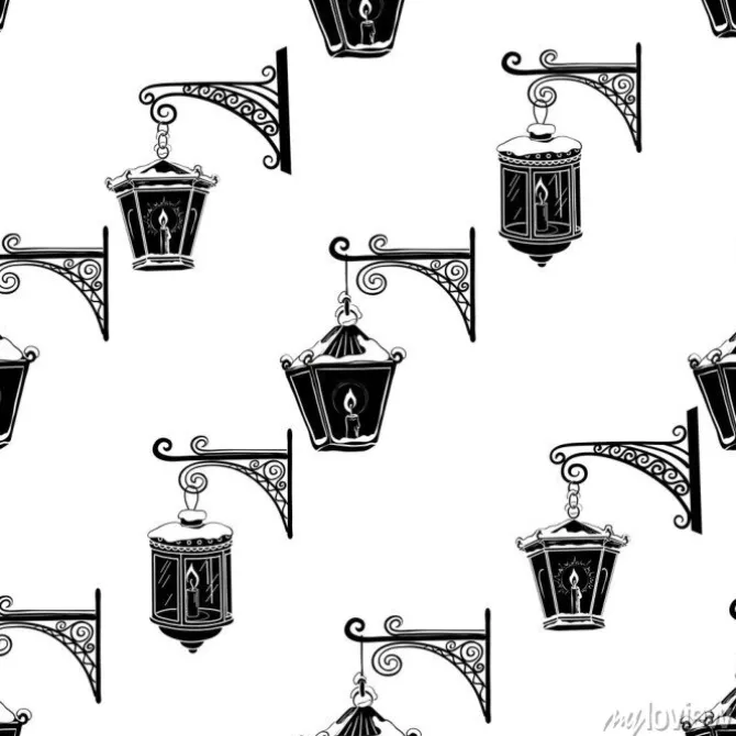 Tapeta: Bezszwowy wzór, rocznik ulicy luminescencyjni lampiony zakrywający