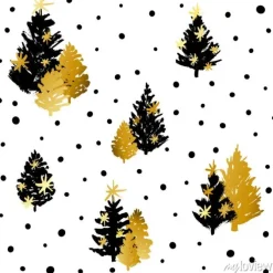 Tapeta: Bezszwowy wzór z czarnymi i złotymi choinkami