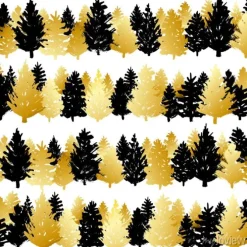 Tapeta: Bezszwowy wzór z czarnymi i złotymi choinkami