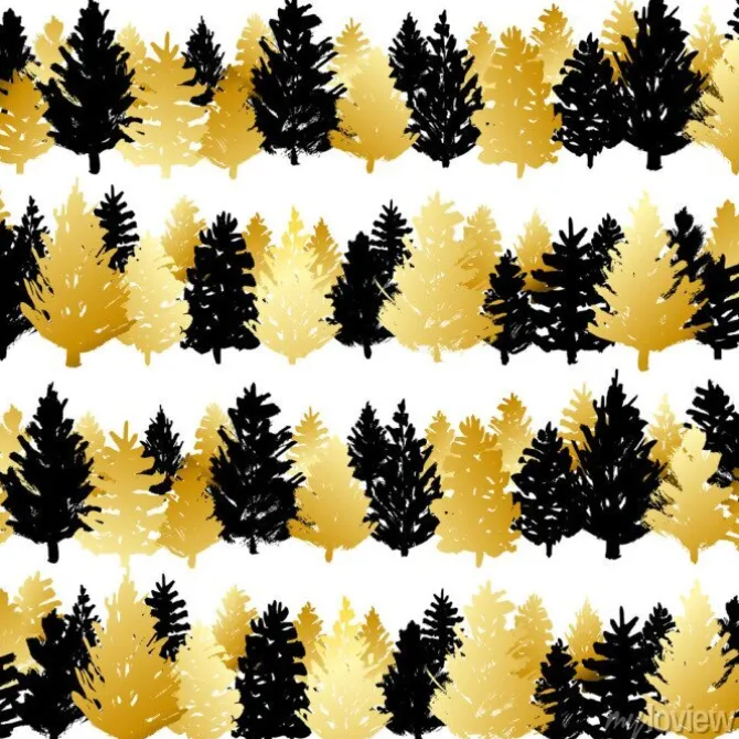 Tapeta: Bezszwowy wzór z czarnymi i złotymi choinkami