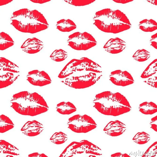 Tapeta: Bezszwowy wzór z czerwonymi wargami na białym tle. ilustracja