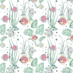 Tapeta: Bezszwowy wzór z kolorową egzot ryba na lekkim tle.