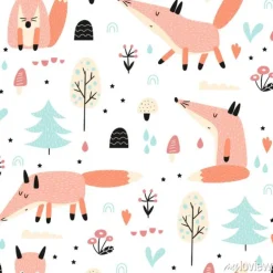 Tapeta: Bezszwowy wzór z lisem w lesie