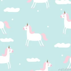 Tapeta: Bezszwowy wzór z magiczną jednorożec w niebie. wektorowa ręka