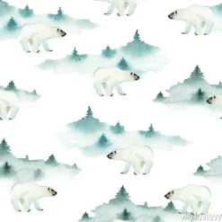Tapeta: Bezszwowy wzór z niedźwiedziem. ręcznie rysowane akwarela