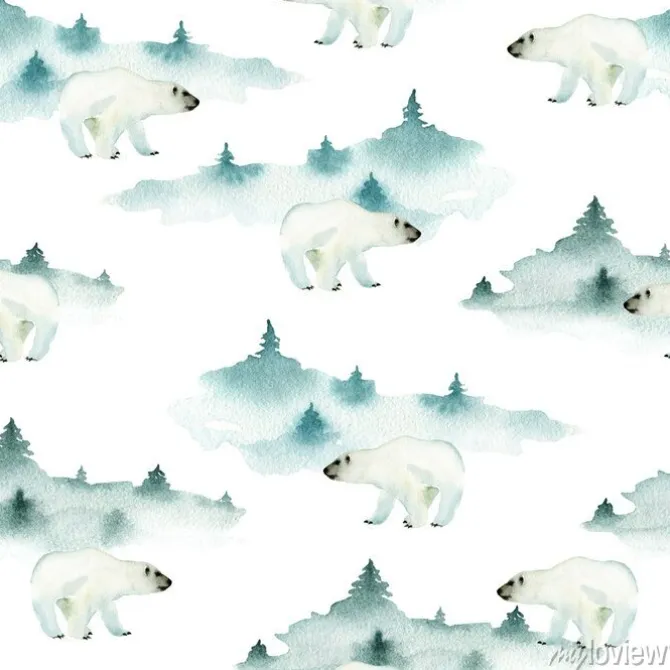 Tapeta: Bezszwowy wzór z niedźwiedziem. ręcznie rysowane akwarela