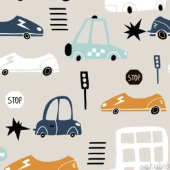 Tapeta: Bezszwowy wzór z ręka rysującym ślicznym samochodem. kreskówka