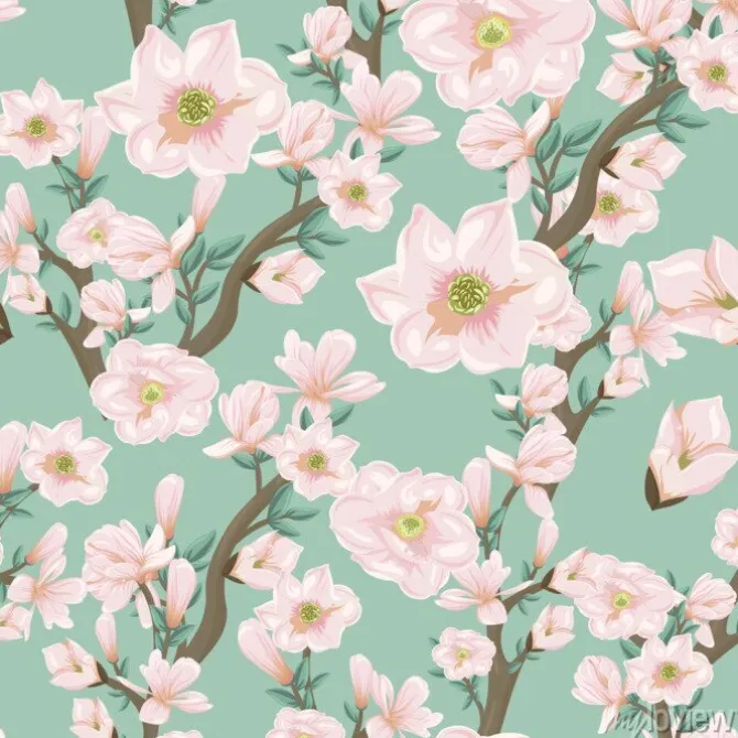 Tapeta: Bezszwowy wzór z różowymi kwiatonośnymi gałąź