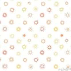 Tapeta: Bezszwowy wzór z żółtym i pomarańczowym doodle słońcem na białym